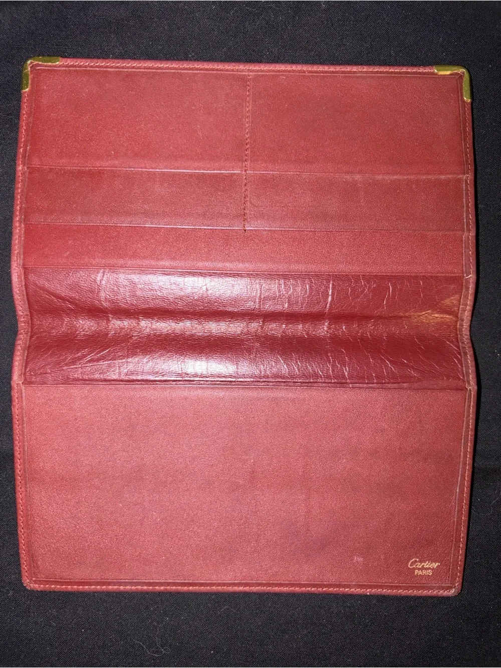 Cartier Burgundy Wallet with Gold Corner Accents